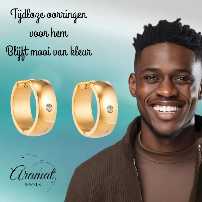 Creolen – RVS Goudkleur met Zirkonia (13mm of 20mm) - Aramat Jewels - Oorringen - cadeautip