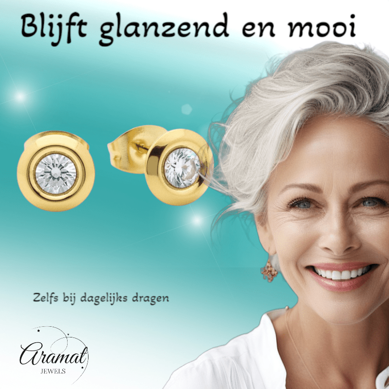 Dames oorbellen rond met kristal - RVS - Aramat Jewels - Oorbellen - cadeautip