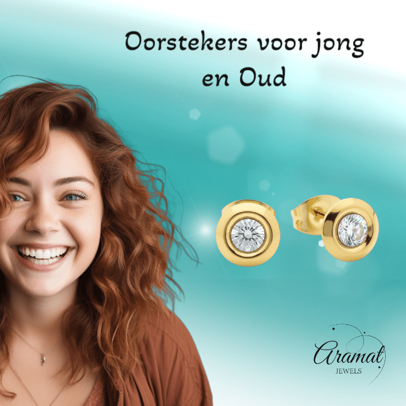 Dames oorbellen rond met kristal - RVS - Aramat Jewels - Oorbellen - cadeautip