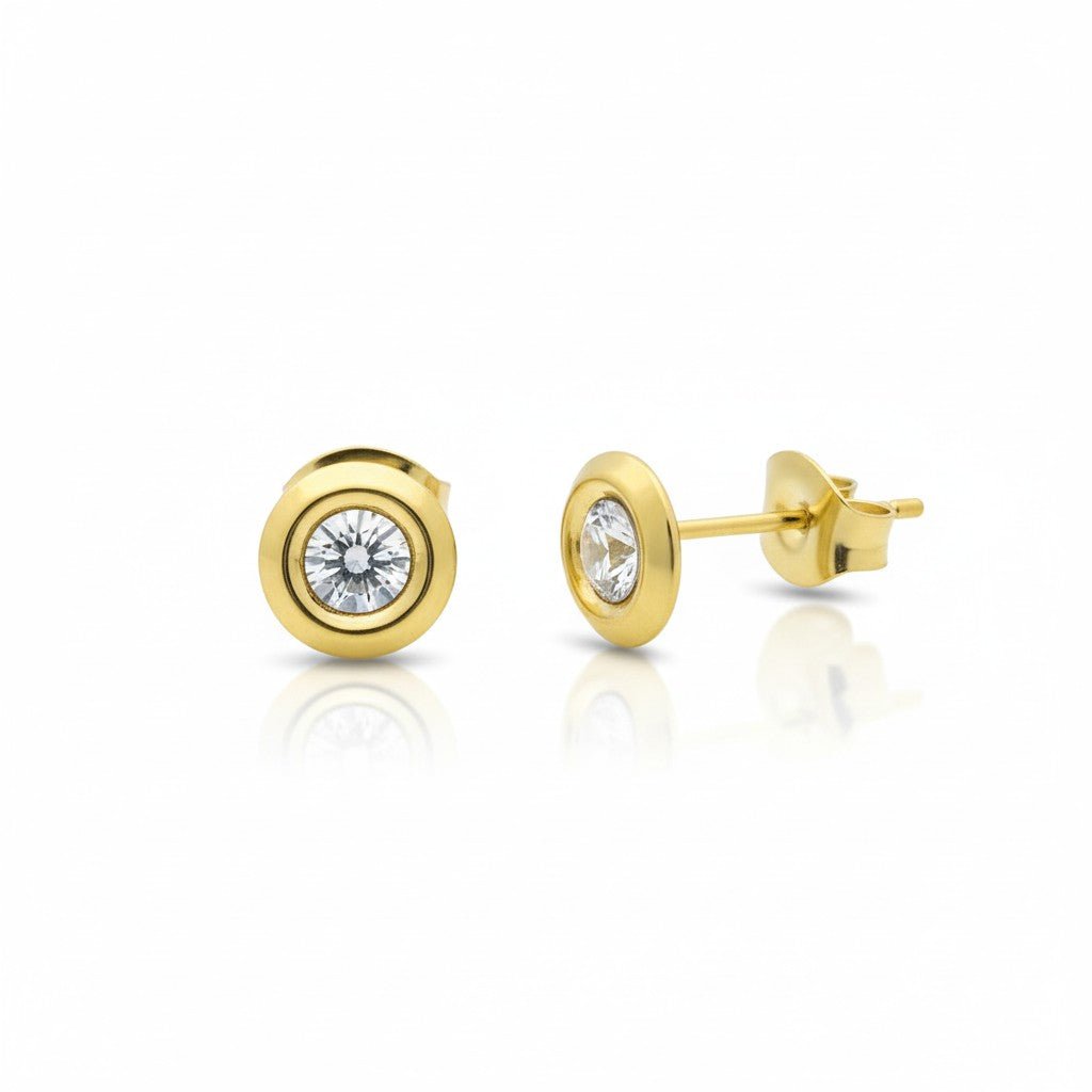 Dames oorbellen rond met kristal - RVS - Aramat Jewels - Oorbellen - cadeautip