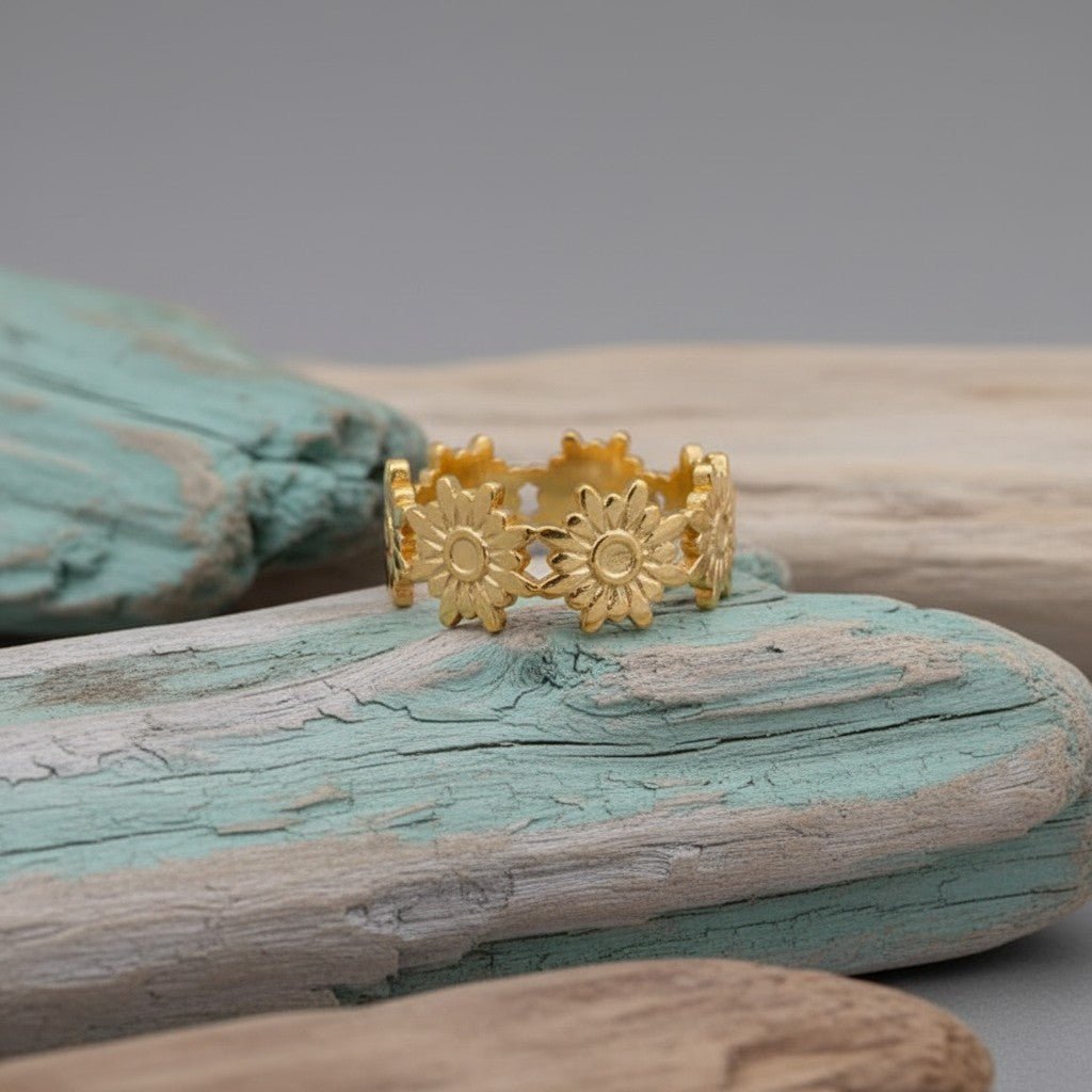 Damesring Verstelbaar – Bloemetjes Schakels – One Size - Aramat Jewels - Ringen - cadeautip