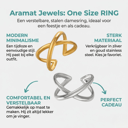Damesring Verstelbaar – Open Gekruisde Ring – One Size - Aramat Jewels - Ringen - cadeautip