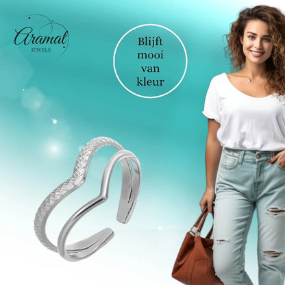 Damesring Verstelbaar - Open Ring 2 Mode Strepen - One Size - Ringen kopen