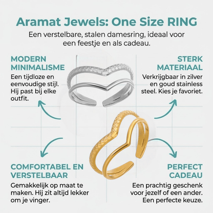 Damesring Verstelbaar - Open Ring 2 Mode Strepen - One Size - Aramat Jewels - Ringen - cadeautip