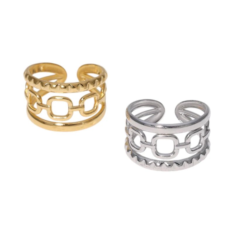 Damesring Verstelbaar – Open Ring met Gladde, Schakel & Bewerkte Lijn – One Size - Aramat Jewels - Ringen - cadeautip