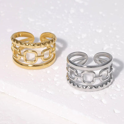 Damesring Verstelbaar – Open Ring met Gladde, Schakel & Bewerkte Lijn – One Size - Aramat Jewels - Ringen - cadeautip