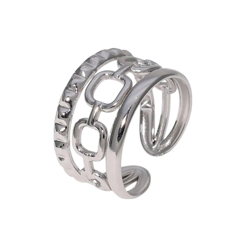 Damesring Verstelbaar – Open Ring met Gladde, Schakel & Bewerkte Lijn – One Size - Aramat Jewels - Ringen - cadeautip