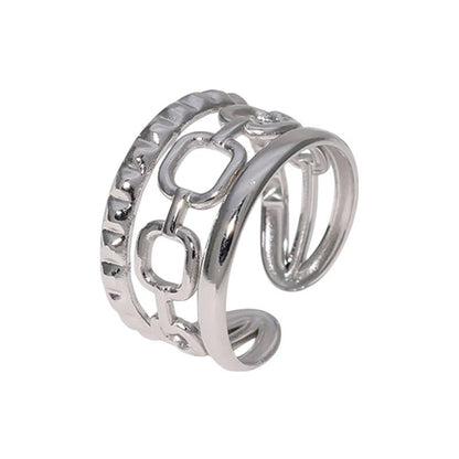 Damesring Verstelbaar – Open Ring met Gladde, Schakel & Bewerkte Lijn – One Size - Aramat Jewels - Ringen - cadeautip