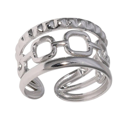 Damesring Verstelbaar – Open Ring met Gladde, Schakel & Bewerkte Lijn – One Size - Aramat Jewels - Ringen - cadeautip