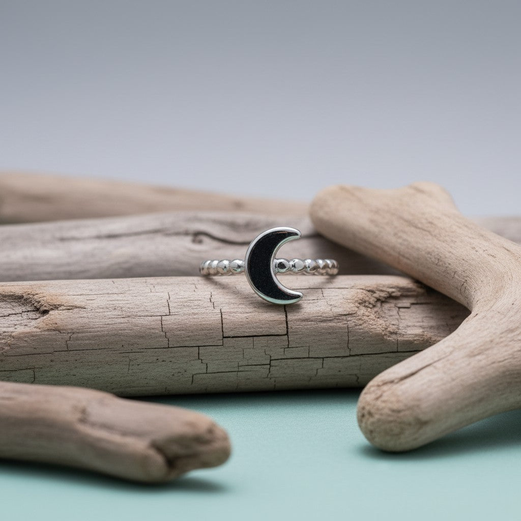 Damesring Verstelbaar – Open Ring met Maantje & Dots – One Size - Aramat Jewels - Ringen - cadeautip