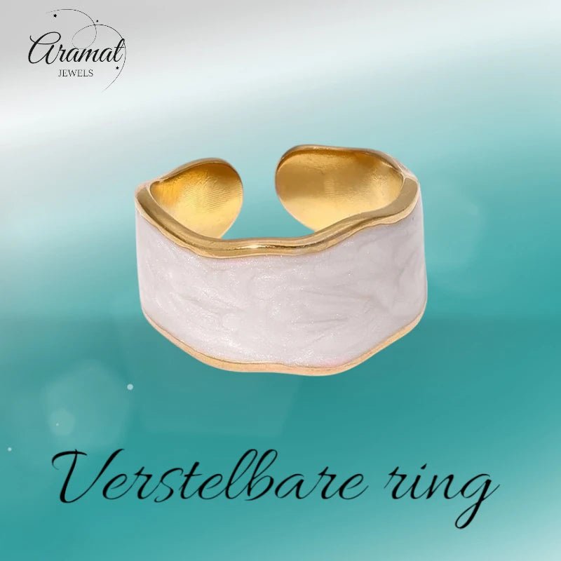 Damesring Verstelbaar – Open Ring met Witte Parelmoer Inlay – One Size - Aramat Jewels - Ringen - cadeautip