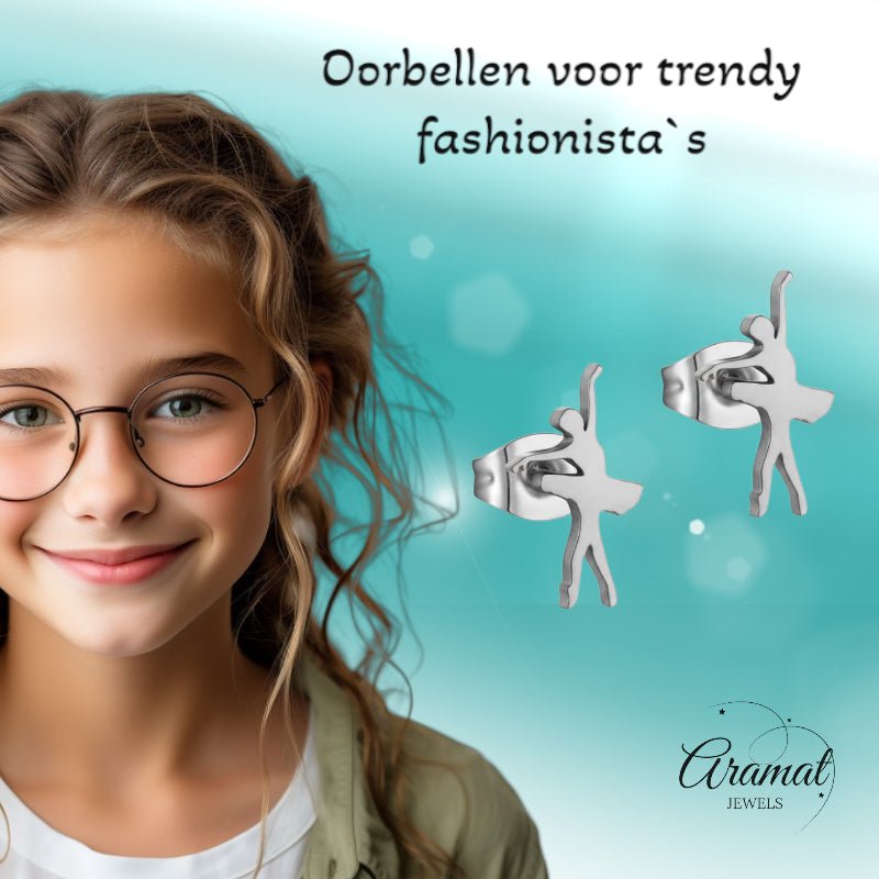 Danseres Oorbellen – Zilverkleurig Staal 11x6mm - Aramat Jewels - Oorbellen - cadeautip