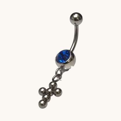 Deep Blue Steel Navel Piercing with Cross