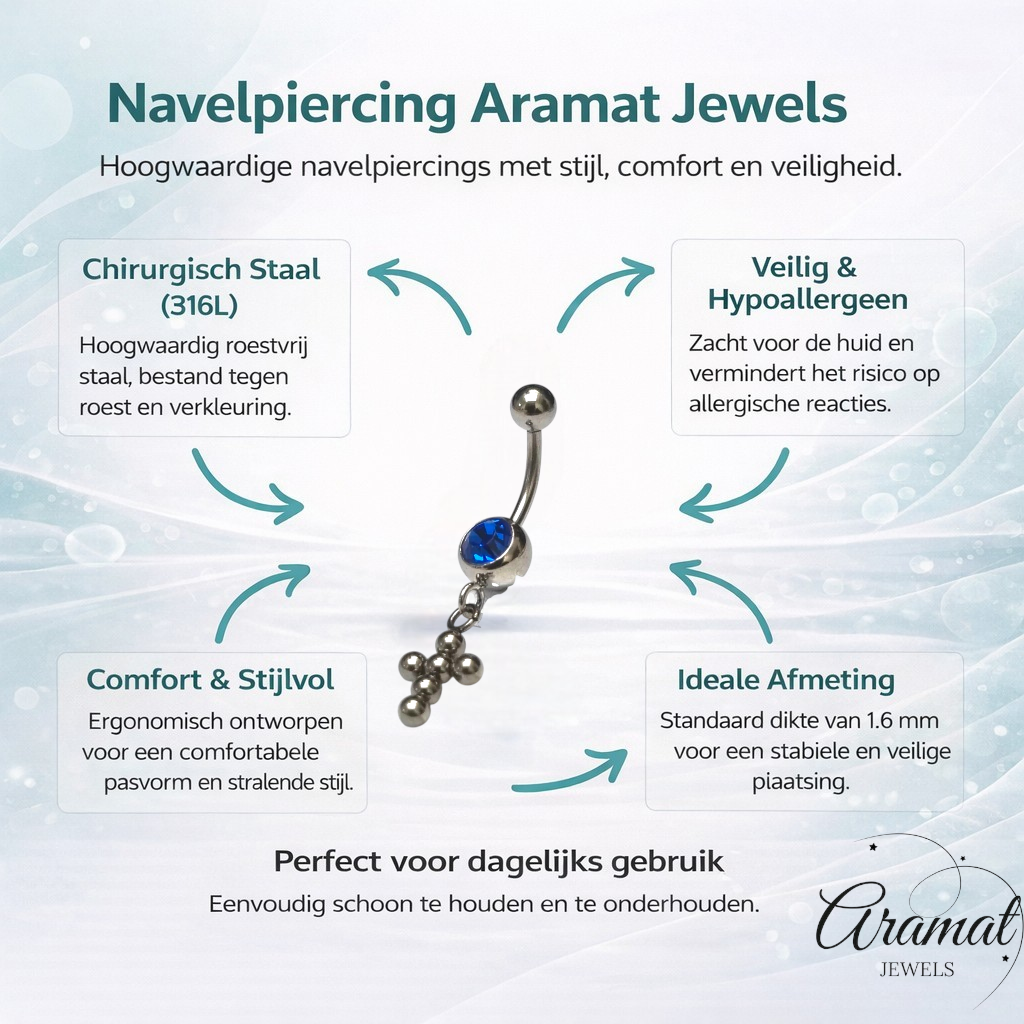 Deep Blue Steel Navel Piercing with Cross