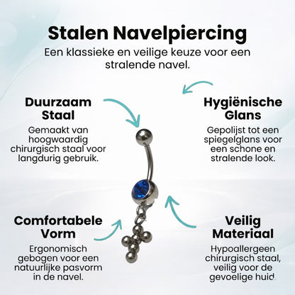 Deep Blue Steel Navel Piercing with Cross