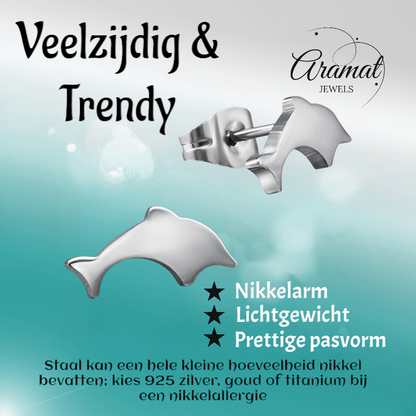 Dolfijn Oorbellen Zilverkleurig RVS – 11x6mm – Uniseks Dierenoorstekers - oor3042 - 1267 - Oorbellen kopen# - 11mm - alles - cadeau