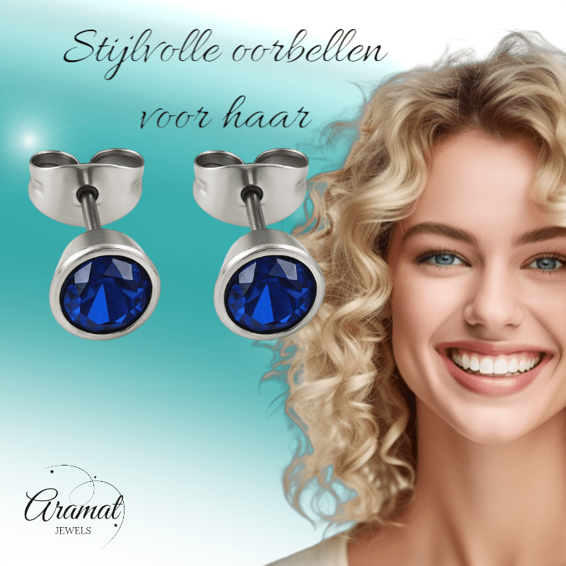 Donkerblauwe conevormige kristal oorbellen – 7 mm - oor2163 - XE10832 - 7 - Oorbellen kopen# - 7mm - alles - blauw