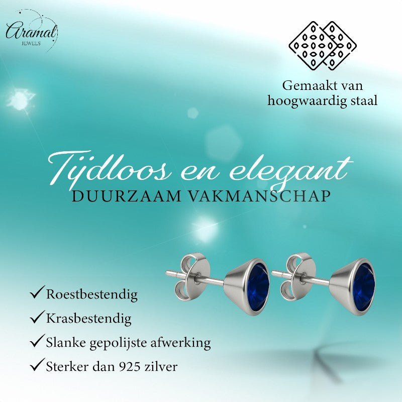 Donkerblauwe kristal oorbellen – kegelvorm - 6mm - oor2188 - XE10832 - 6 - Oorbellen kopen# - 6mm - alles - blauw