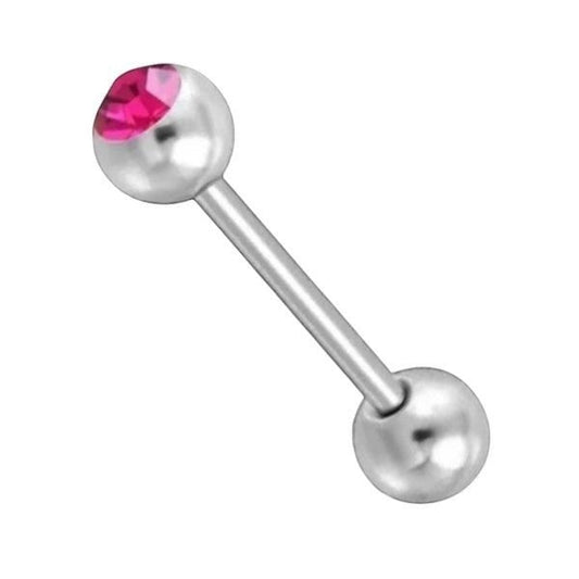 Aramat Jewels steel tongue piercing with a pink zirconia stone, 16mm bar, 1.6mm gauge.