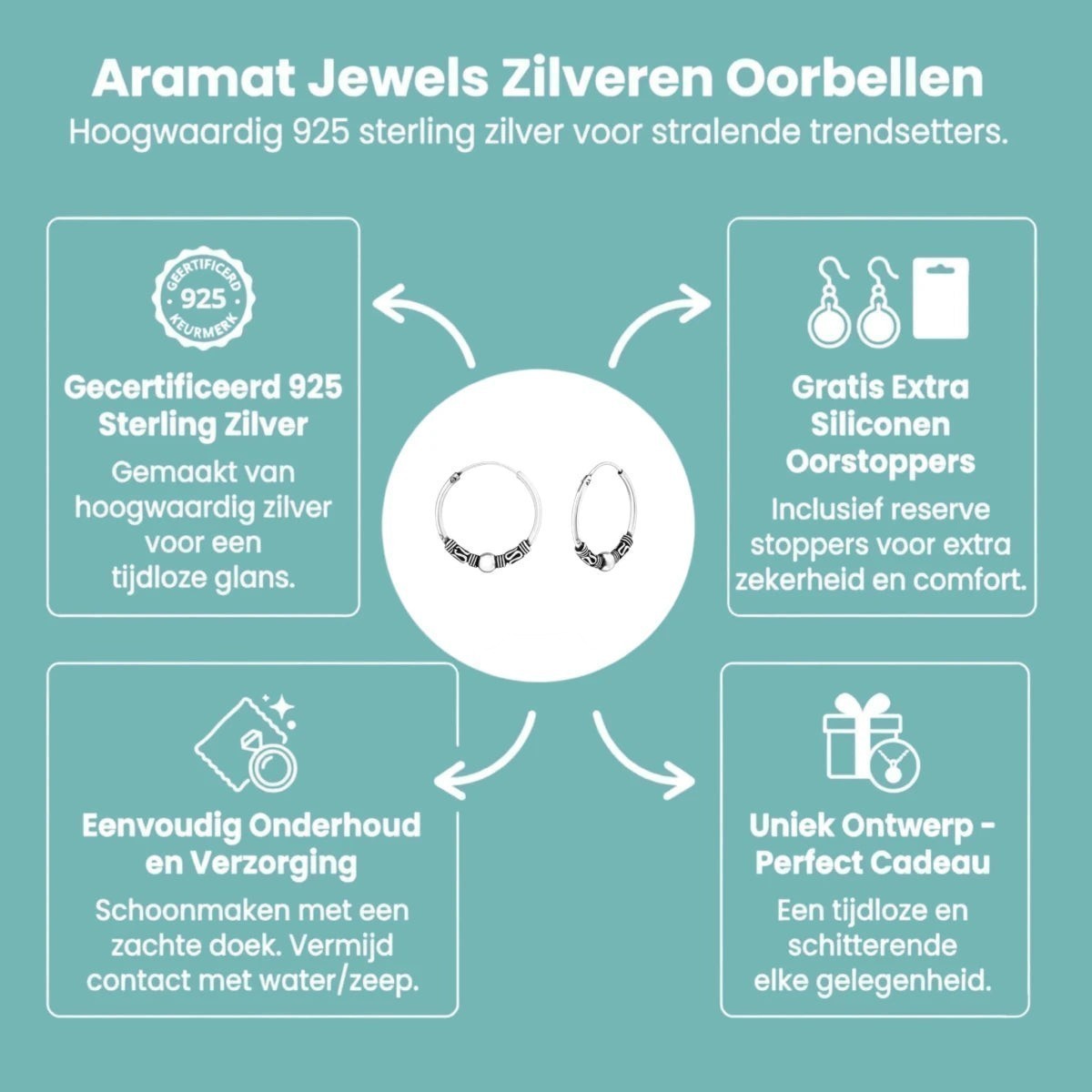 Etnische Bali Oorringen 18mm - Geoxideerd Zilver - Aramat Jewels - Oorringen - cadeautip