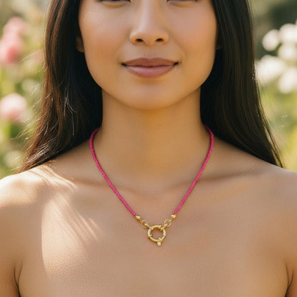 Fel Roze Rocailles Bedelketting - Aramat Jewels - Bedelketting - cadeautip