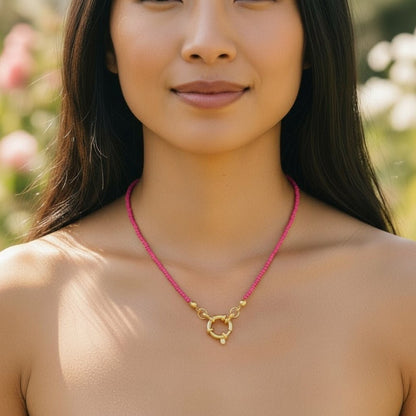 Fel Roze Rocailles Bedelketting - Aramat Jewels - Bedelketting - cadeautip