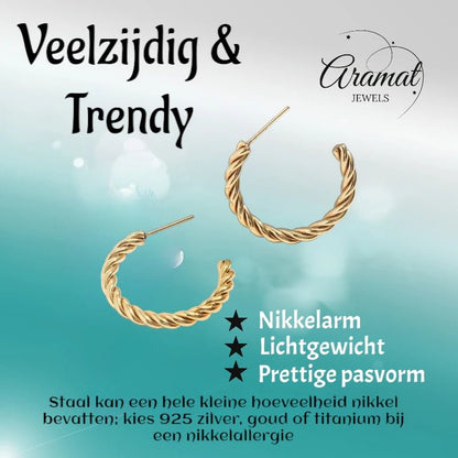 Gedraaide Halve Hoepel Oorringen Goudkleur - oor6387 - 22980 - Oorbellen kopen# - 30mm - alles - cadeau