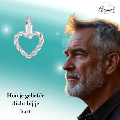 Gedraaide hart ashanger – open stalen gedenksieraad - Aramat Jewels - Gedenkhangers - cadeautip