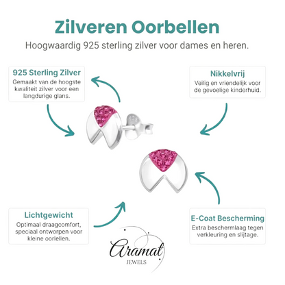 Geometrische Zilveren Oorbellen - met roze kristal - Aramat Jewels - Oorbellen - cadeautip