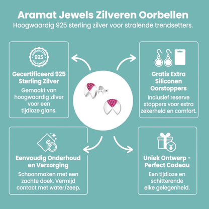 Geometrische Zilveren Oorbellen - met roze kristal - Aramat Jewels - Oorbellen - cadeautip
