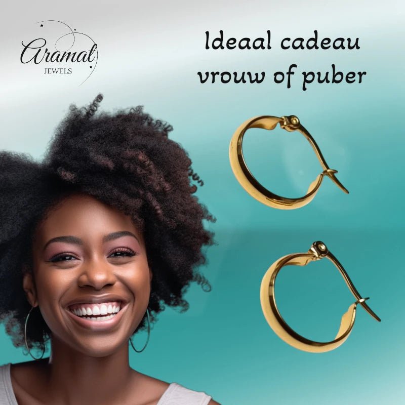 Gladde Hoops RVS – Goudkleurige Oorbellen (16, 20 en 25 mm) - Aramat Jewels - Oorringen - cadeautip