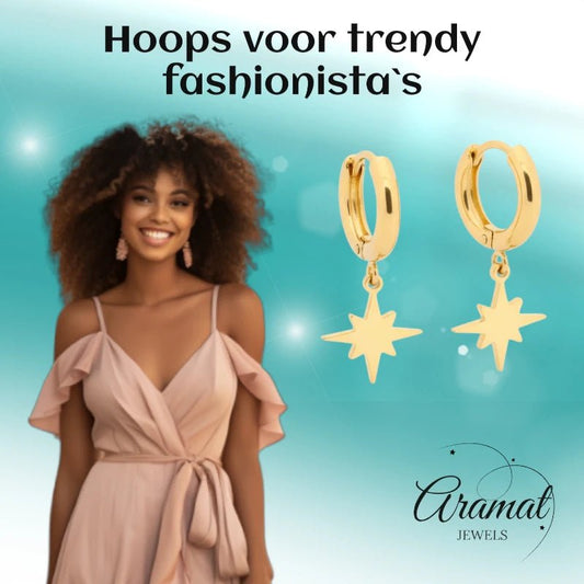 Gouden Oorbellen met Ishster Ster Bedel 10mm - Aramat Jewels - Oorringen - cadeautip