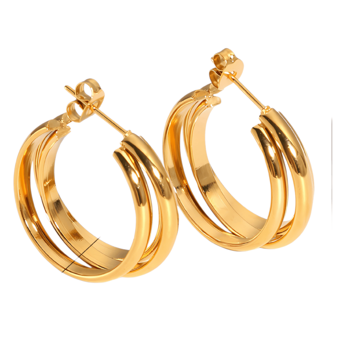 Goudkleurige 3 - Lijns Halve Oorringen 24x9,5mm Twist RVS - Aramat Jewels - RVS Sieraden - Oorbellen - cadeautip