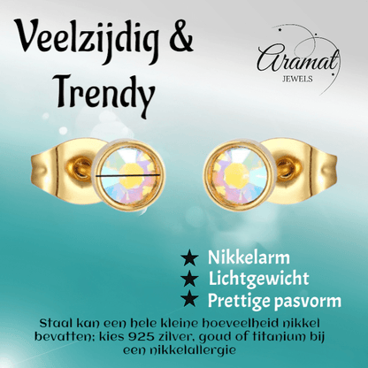 Goudkleurige AB kristal oorbellen – 5 mm - oor2752 - XE71662 - Oorbellen kopen# - 5mm - AB - AB Transparant