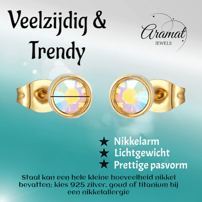 Goudkleurige AB kristal oorbellen – 6 mm - oor4116 - Oorbellen kopen# - 6mm - AB - AB Transparant