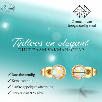 Goudkleurige AB kristal oorbellen – 6 mm - oor4116 - Oorbellen kopen# - 6mm - AB - AB Transparant