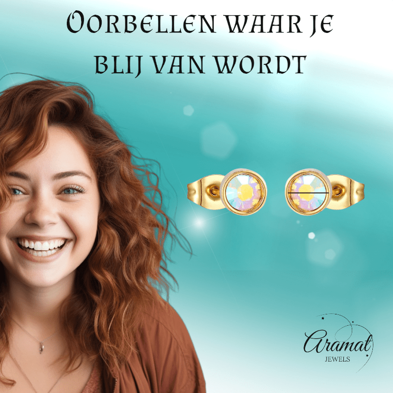 Goudkleurige AB kristal oorbellen – 6 mm - oor4116 - Oorbellen kopen# - 6mm - AB - AB Transparant