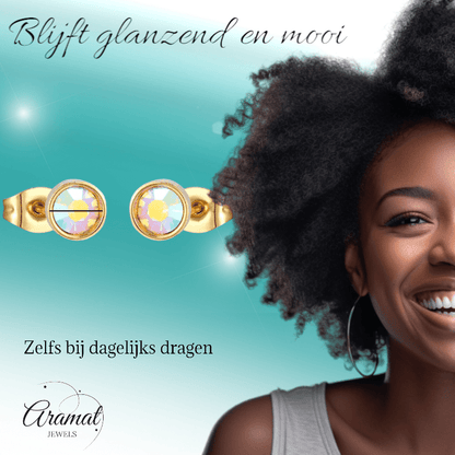 Goudkleurige AB kristal oorbellen – 6 mm - oor4116 - Oorbellen kopen# - 6mm - AB - AB Transparant