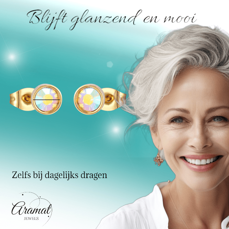 Goudkleurige AB kristallen oorbellen – 7 mm - oor4200 - Oorbellen kopen# - 7mm - AB - AB Transparant