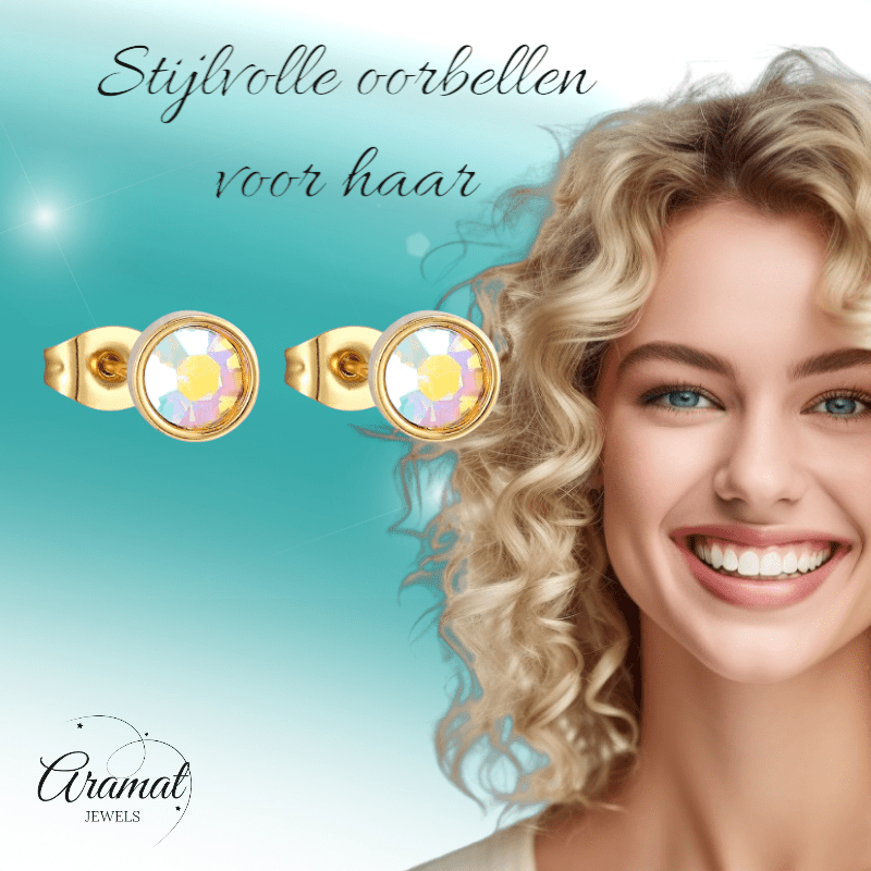 Goudkleurige AB kristallen oorbellen – 8 mm - oor4117 - Oorbellen kopen# - 8mm - AB - AB Transparant