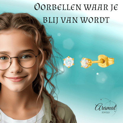 Goudkleurige AB zirkonia oorbellen – 3 mm - oor4381 - Oorbellen kopen# - 3mm - AB - AB Transparant