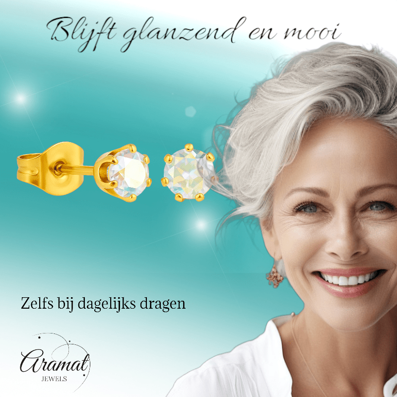 Goudkleurige AB zirkonia oorbellen – 4 mm - oor2094 - Oorbellen kopen# - 4mm - AB - AB Transparant