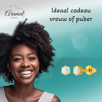 Goudkleurige AB zirkonia oorbellen – 5 mm - oor3628 - Oorbellen kopen# - 5mm - AB - AB Transparant