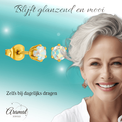 Goudkleurige AB zirkonia oorbellen – 5 mm - oor3628 - Oorbellen kopen# - 5mm - AB - AB Transparant