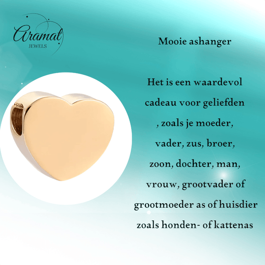 Goudkleurige asbedel hart – staal – 13mm - Aramat Jewels - Asbedels - cadeautip