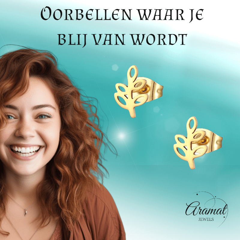 Goudkleurige blad oorbellen 10×7 mm - oor4150 - Oorbellen kopen# - 10mm - alles - blad