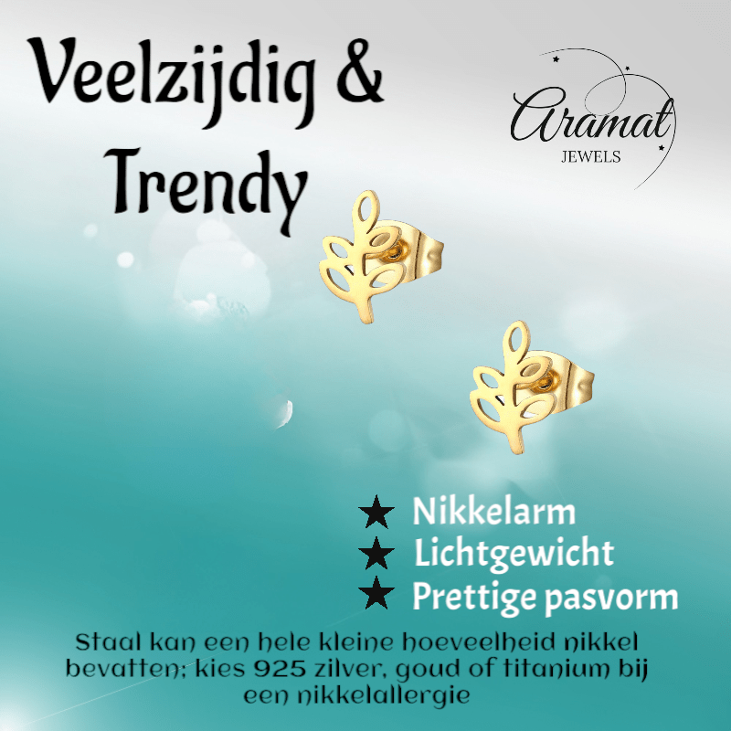 Goudkleurige blad oorbellen 10×7 mm - oor4150 - Oorbellen kopen# - 10mm - alles - blad