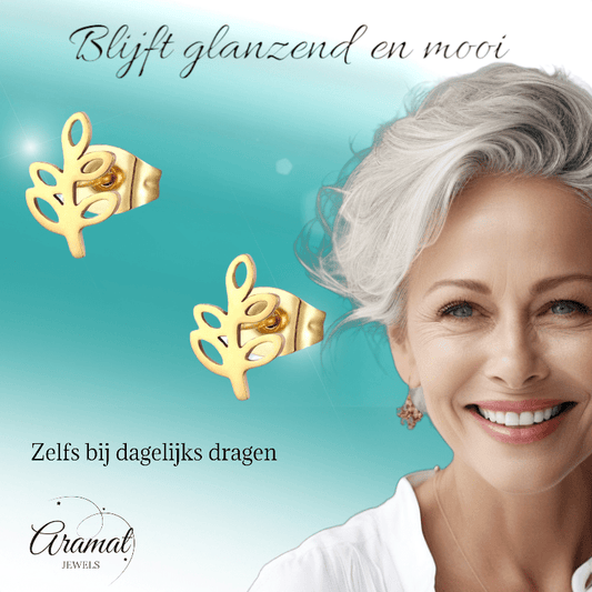 Goudkleurige blad oorbellen 10×7 mm - oor4150 - Oorbellen kopen# - 10mm - alles - blad