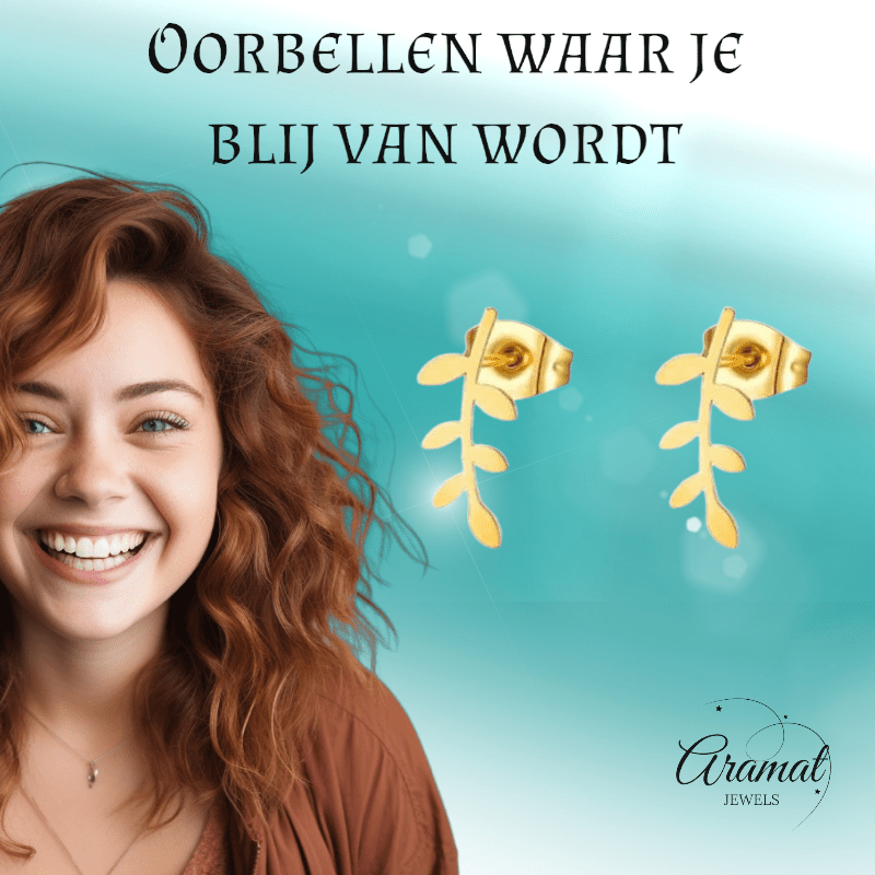 Goudkleurige blad oorbellen 12 mm - RVS - oor578 - Oorbellen kopen# - 12mm - alles - blad