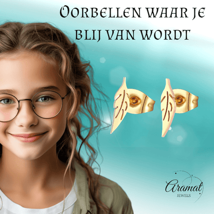 Goudkleurige blad oorstuds 10×2 mm - oor347 - Oorbellen kopen# - 10mm - alles - blad